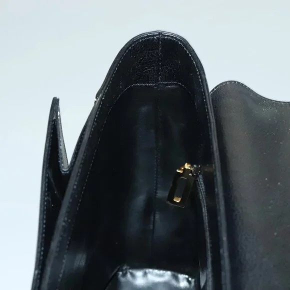 Salvatore Ferragamo Hand Bag Leather Black Gold Auth